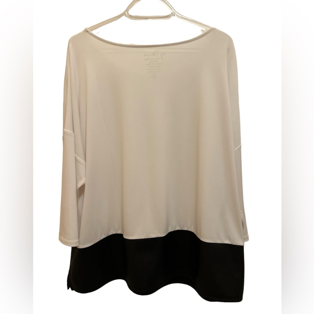 Chico’s White and Black Color Block Top Drop Shoulder Faux Leather Contrast Sz 3